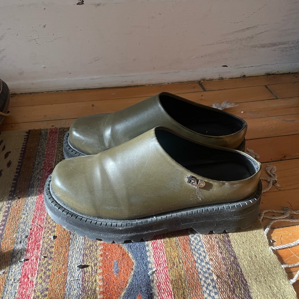 Olive Green Slip-On Platform Clogs
